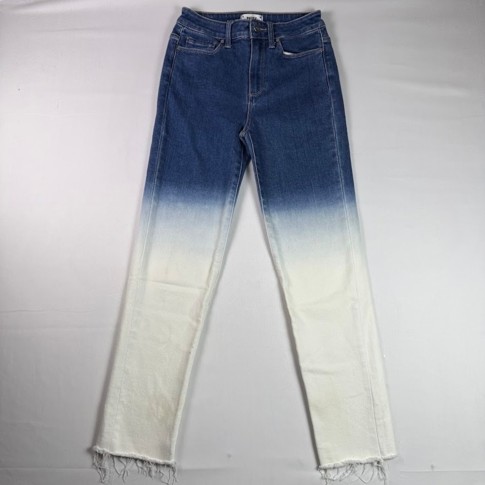 PAIGE Hoxton Slim Arctic Ombre High Rise Raw Hem Jeans Size 27 Blue White